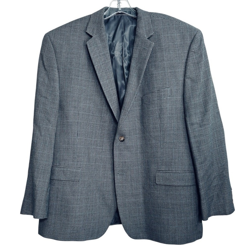Lauren Ralph Lauren‎ Blazer Mens Blue Gray Houndstooth Silk Wool Luxury 48S